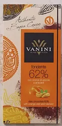 Шоколад горький "Vanini" 62% какао с Апельсиновой цедрой и Кешью, 100г