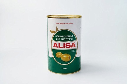 Оливки зеленые "Alisa" без  косточки (0,350 кг) ж/б кор. 12 шт.